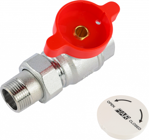 Кран шаровой FAR 3/4", ВР-"американка", красн. бабочка под термометр, хром